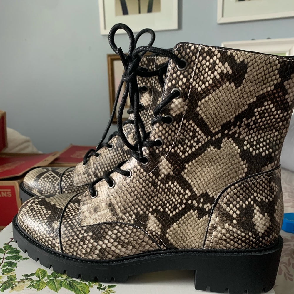 Snakeskin combat boots